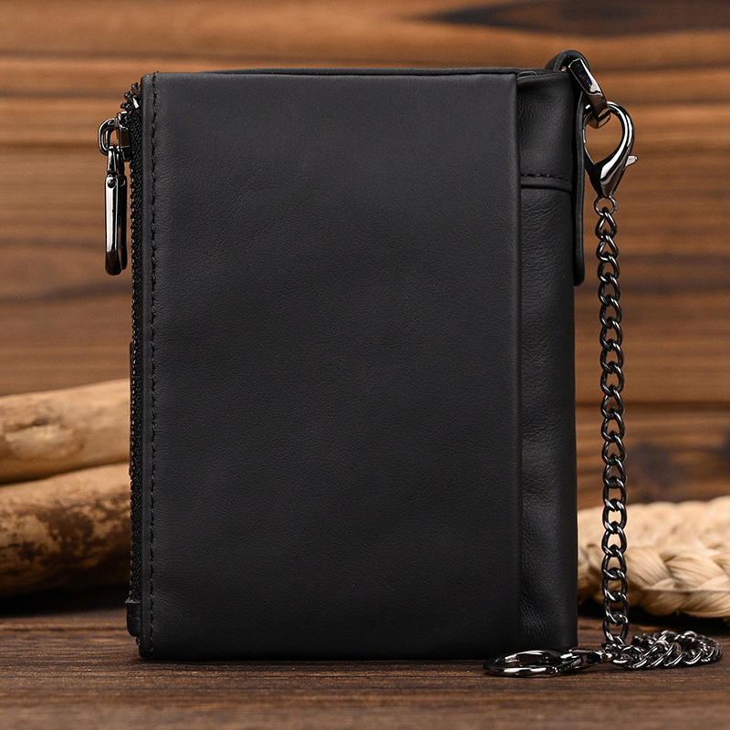 Real Cowskin Wallet Luxury Designer Short Purse Coin Wallet Handmade Card Holder Men Women Business Slim Wallets With Iron Chain