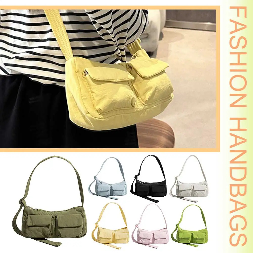 Women Fashion Shoulder Bag Solid Color Simple Messenger Bag Large Capacity Nylon Crossbody Bag Zipper Closure for Party Vacation 240802