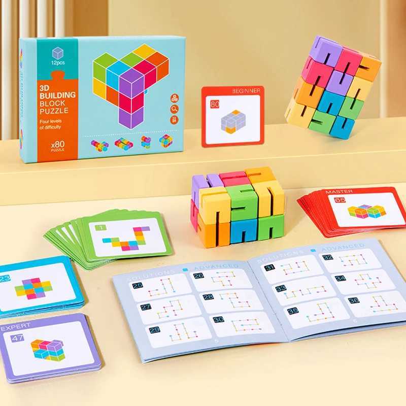 12pcs Spatial 3D Building Blocks Montessori Brain Development Spatial Reasoning Education Puzzle Game Children Wooden Puzzle Toy Y240801