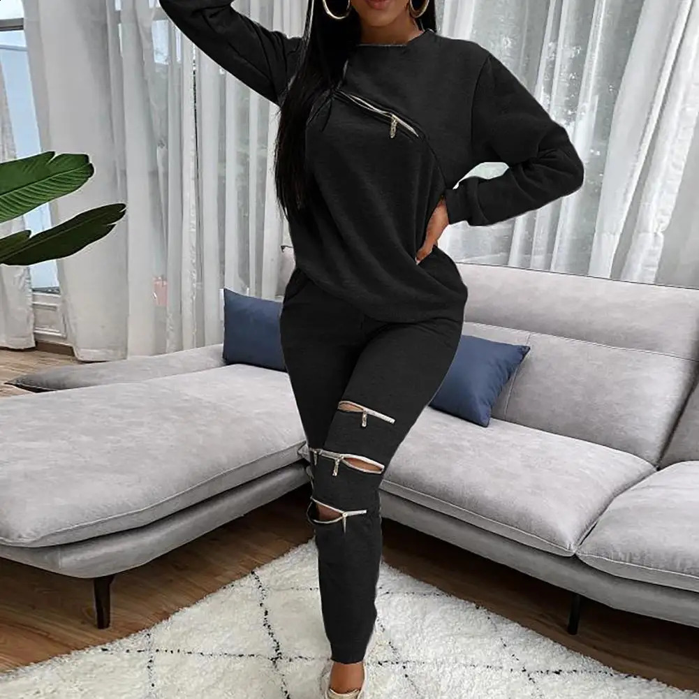 Summer Streetwear 2piece set Tracksuit womens long sleeved leggings top blue matching 241007