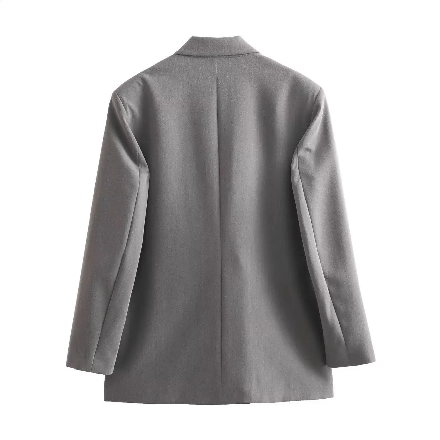 TRAF gray oversized long womens double chest sportswear winter office jacket mens women 240827