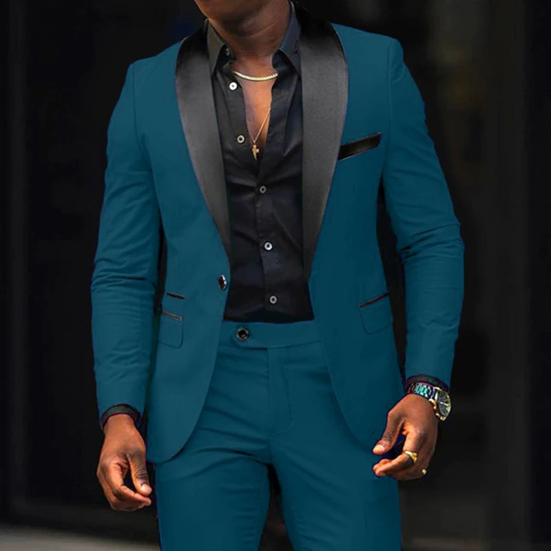 Fashion Men Boutique Business Stretch Fabric Double Slit Solid Color Suit Pants Two Piece Set Dress Blazers Jacket Trousers 240802