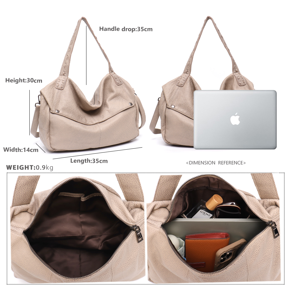 SC Natural Cowhide Casual Shoulder Bags Women Large Slouchy Hobo Flap Pocket Soft Genuine Leather Female Crossbody Handbag Purse