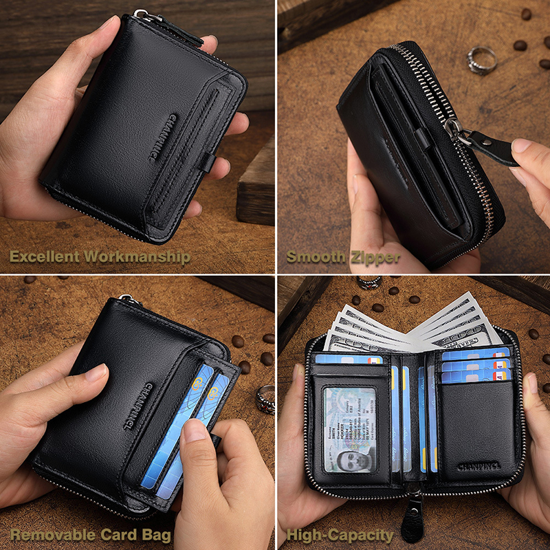 Gift Box Men's Top Layer Cowhide Extraction Card Holder Genuine Leather Zipper Wallets Vertical Multi-functional Business Wallet