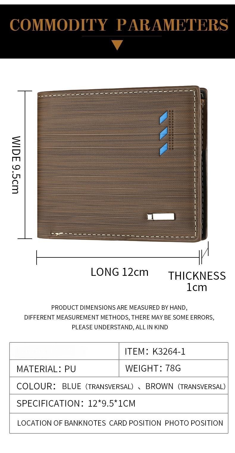 Fashion Men's Stripe Wallet Multi Function ID Credit Card Holder Two -fold Money Clip High Quality Leather Coin Purse