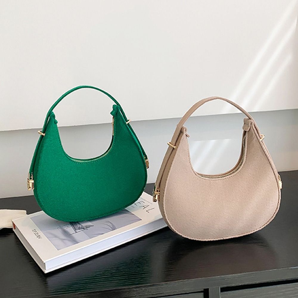 Crocodile Grain Women Handbag Solid Color Casual Mini Underarm Bag Female Cute Felt Shoulder Pouch Female Half Moon Tote Bags