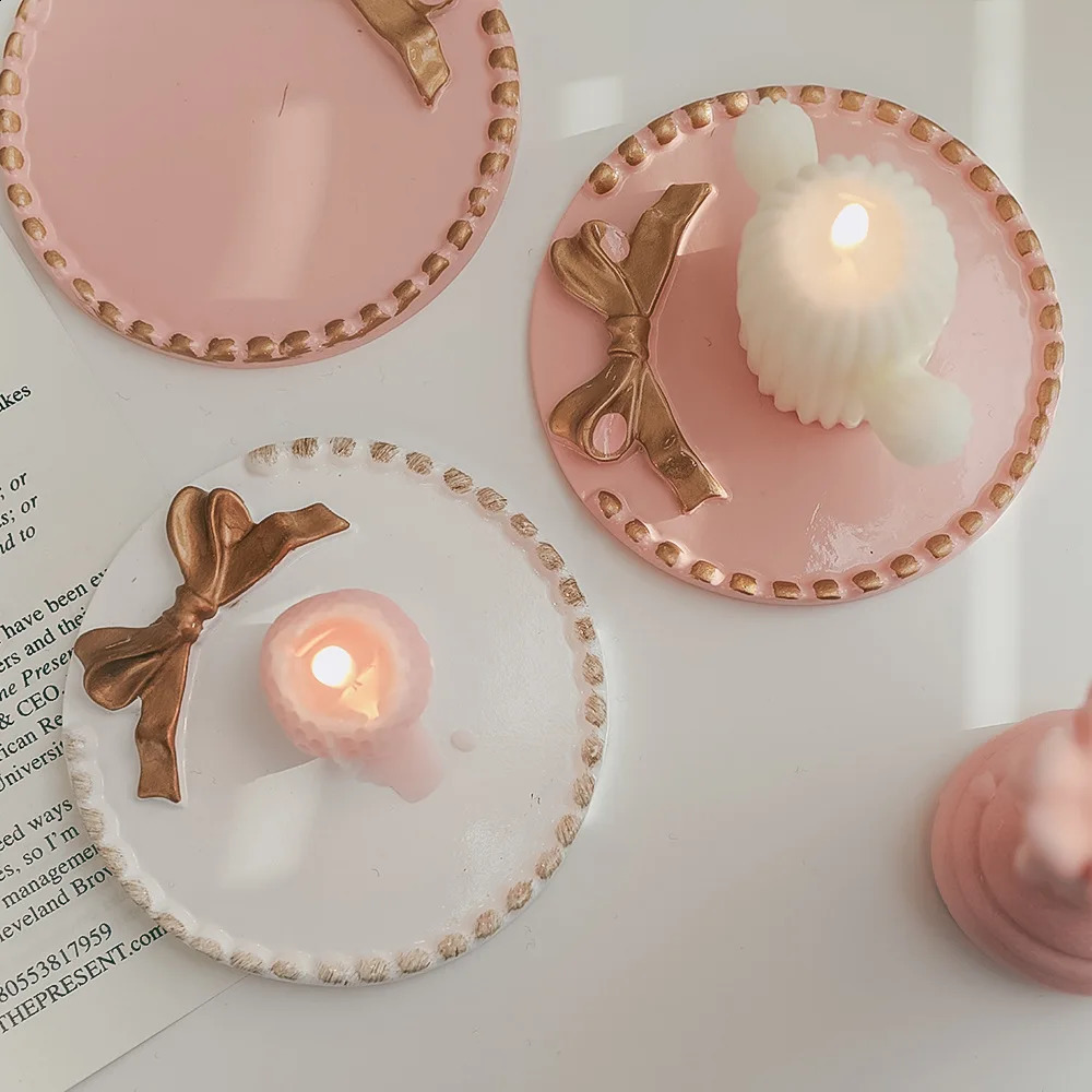 ins retro round small candle tray home storage jewelry tray table decorative scented candle dish small candle holder po props 240801