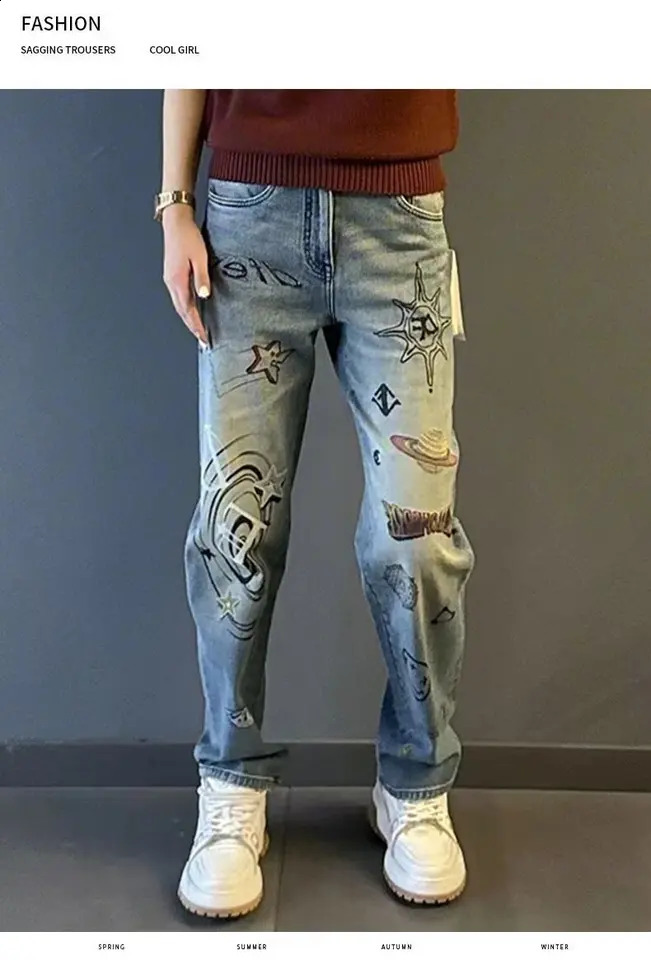 Mens blue denim jeans with letter printing Italian street style denim pants high-quality mens ultra-thin suitable for denim shorts size 38 240829
