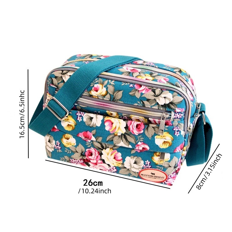 Fashion Floral Multicolor Printed Canvas Ladies Messenger Bag Trend Shoulder Bag Nylon Casual Messenger Bag Elder Gift