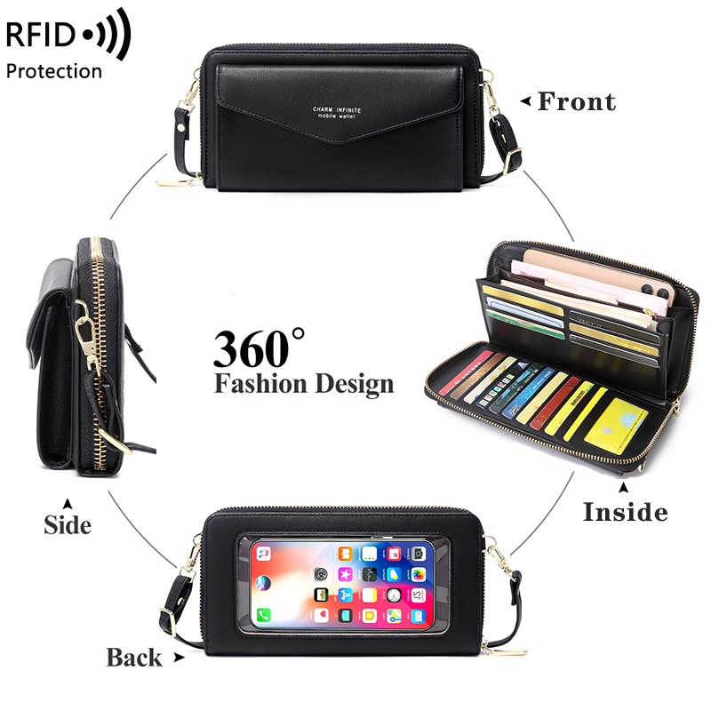 Women Mini Shoulder Bag Touch Screen Mobile Phone Transparent Bag Ladies Student Multi-function Messenger Wallet Handbag