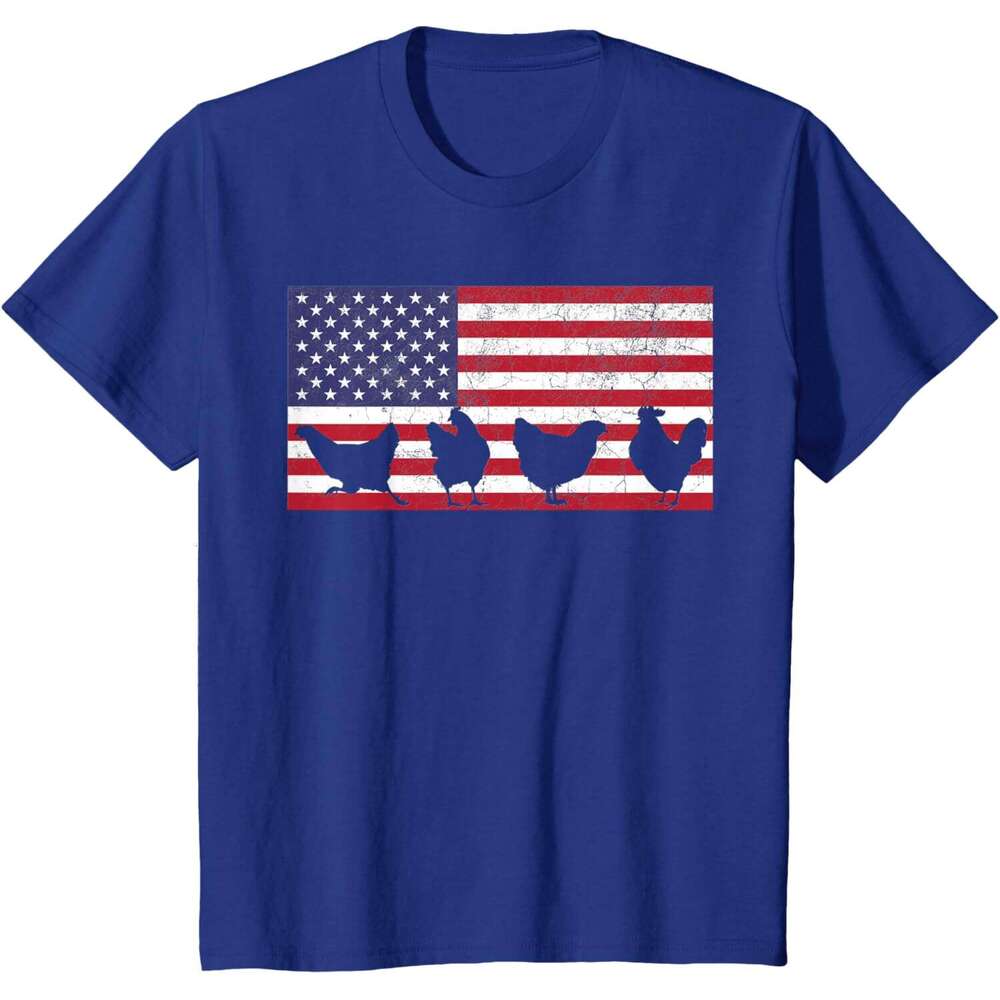 T shirt Mens Fourth of July 4th Chicken Hen Farm American Flag USA Women T-Shirt shirts tshirt graphic tee Casual tops summer clothes Short sleeve Fre