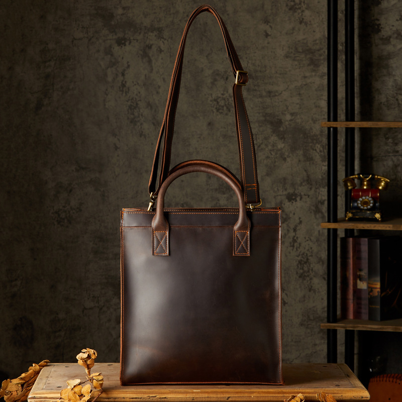 Fashion Retro Men's Leather Handbags Genuine Macbook Briefcase For 13.3“ Laptop PC Classic Business Bag Men Shoulder Bag Totes