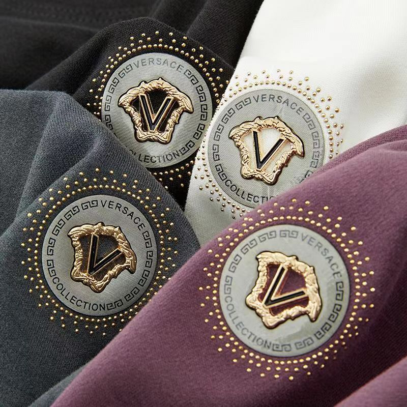 High-end hot drilling technology metal tide brand European goods men's short-sleeved autumn and winter warm coat round neck bottoming shirt M---4XL