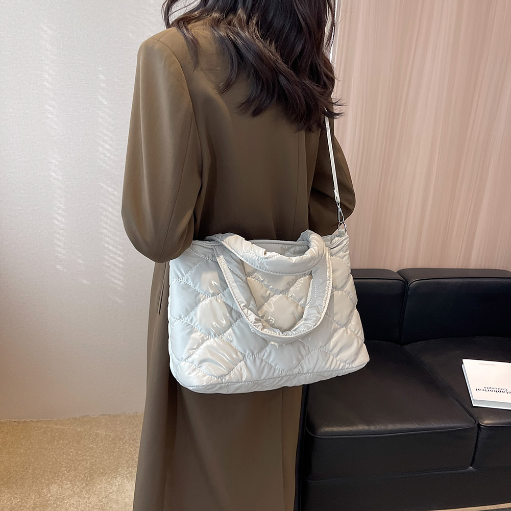 Fashion Pink Women Handbags Winter Cotton Padded Top-handle Bags Casual Female Solid Color Quilted Large Capacity Shoulder Bag