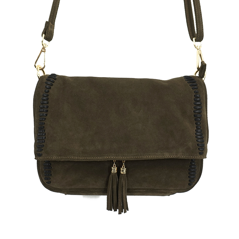 Female Fashion Suede Genuine Leather Nubuck Loop Fringed Side Shoulder Bag Leisure Za Designer Medium Size Daily Stylish Bag