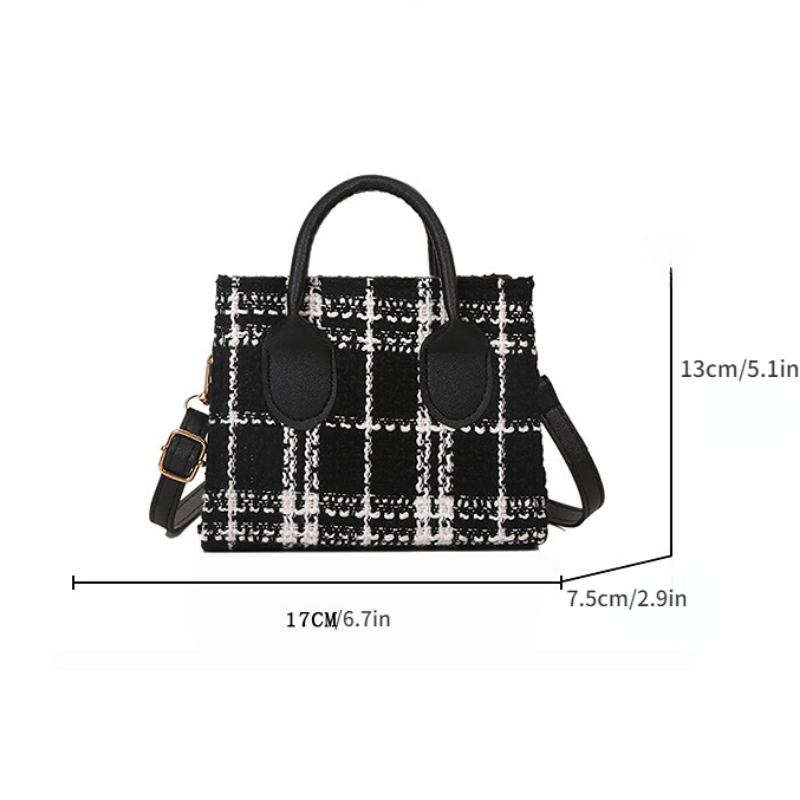 Women Mini Handbag Ladies Pouch Fashion Check Pattern Shoulder Bag Crossbody Messanger Bag Lightweight Simple Elegant Tote Bag