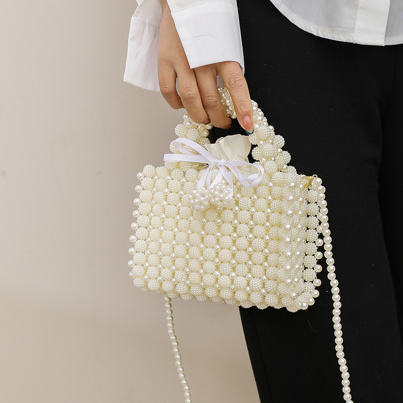 Luxury Woven Pearls Bag Shoulder Bags for Women Designer Small Beading Handbags Brands Party Evening Purse Wedding Clutch Tote
