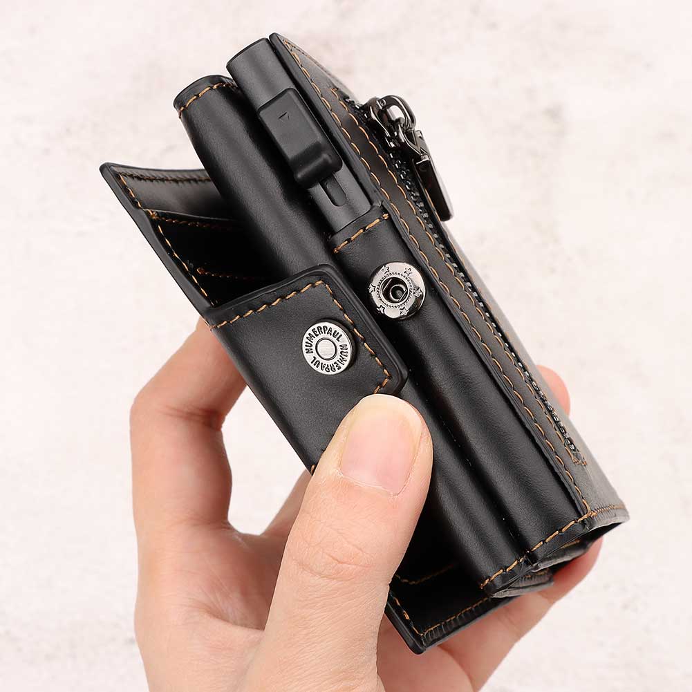 Genuine Leather Men's Short Wallet Small Mini Money Clip RFID BLocking Credit Automatic Card Holder with Free Engraving Service