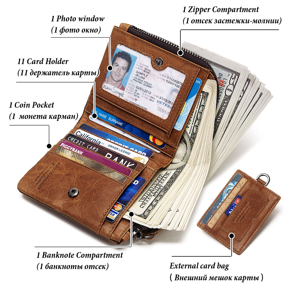 GZCZ Genuine Leather Men Wallet Fashion Coin Purse Card Holder Small Wallet Men Portomonee Male Clutch Zipper Clamp For Money