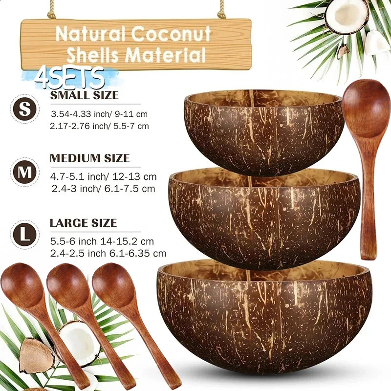 WIKOSTAR coconut bowl used for serving wooden plates salads natural shell bowls and Utensils breakfast parties 240801