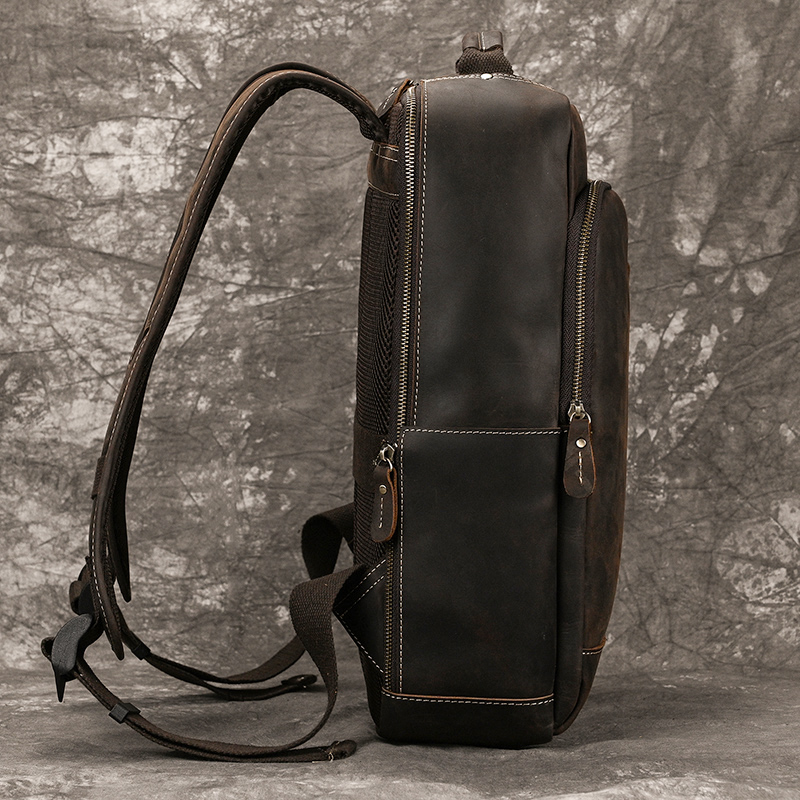 Crazy Horse Leather Backpack For Men - 15.6 Laptop, Cowhide, Large Capacity, Travel Daypack With USB Cable New Free Delivery Designer Bag