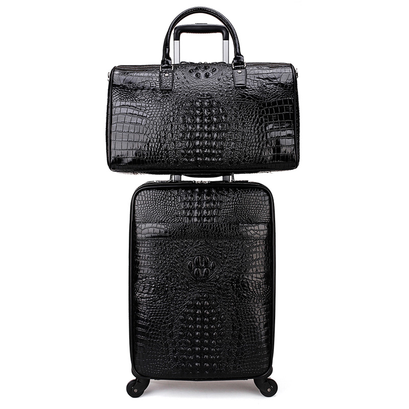 GraspDream New Men Crocodile head layer cowhide lage sets cabin travel bags on wheels business trolley suitcase with handbag 4