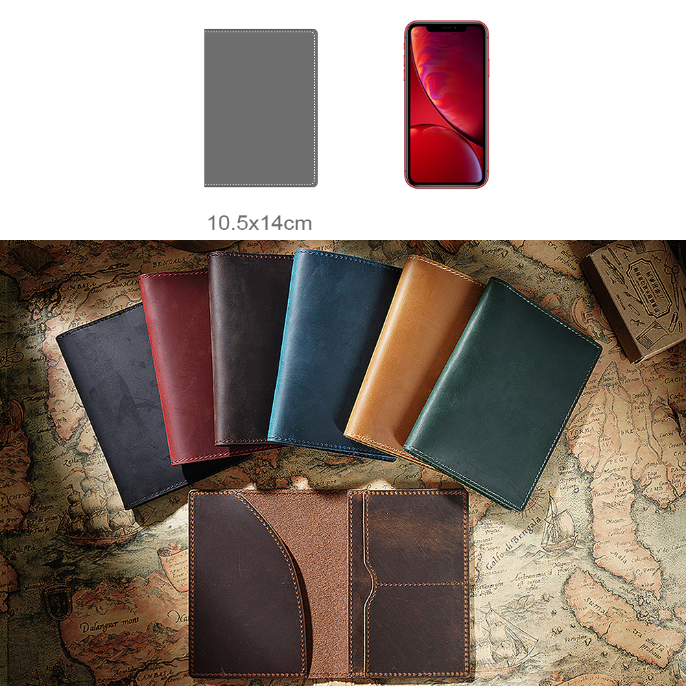 Genuine Crazy Horse Leather Passport Cover Solid Credit ID Card Case Holder Business Unisex Travel Wallet
