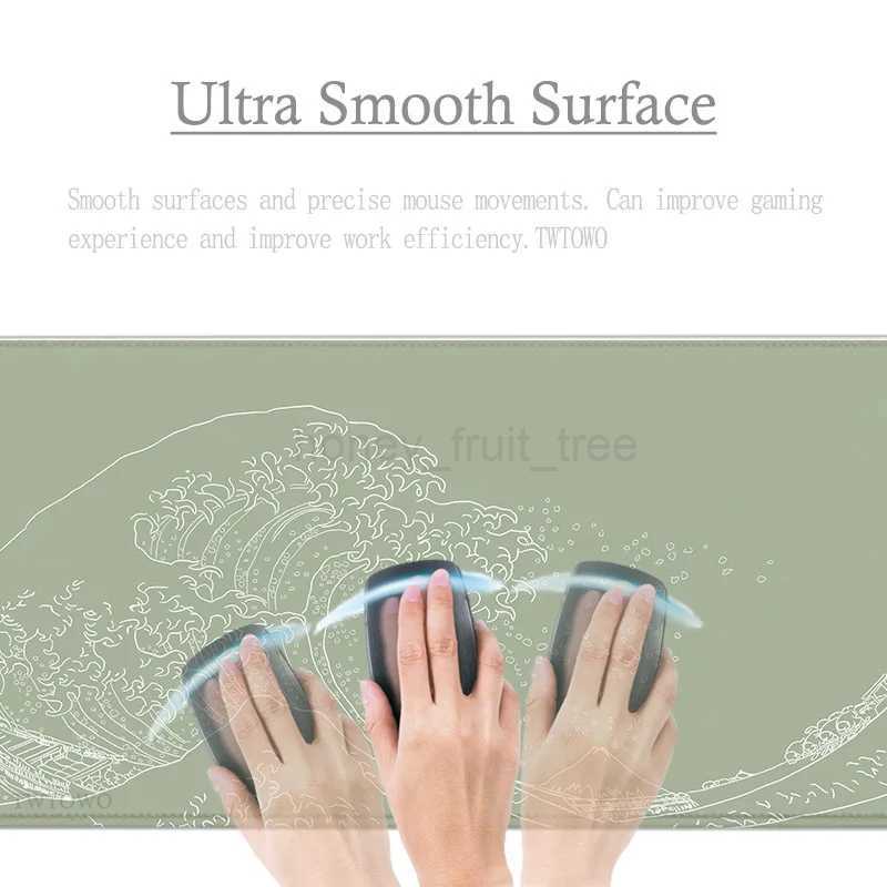 Green Japanese Waves Mouse Pad Gamer XL HD New Large Home Mousepad XXL Mechanical Keyboard Pad Office Natural Rubber Non-SlipM240802