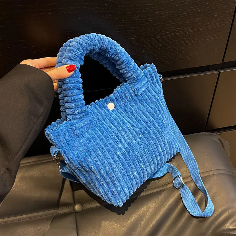 Fashion Corduroy Women's Bag 2023 Trend New Handbags Niche Versatile Bucket Shoulder Bags Female Nylon Button Crossbody Bags