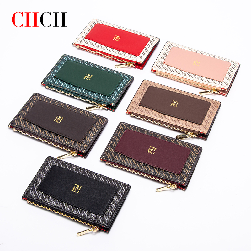 CHCH 2023 Luxury Retro Wallet Button Zipper Fashionable Classic Folding Design Textured Printing Card Holder Business Card Holde