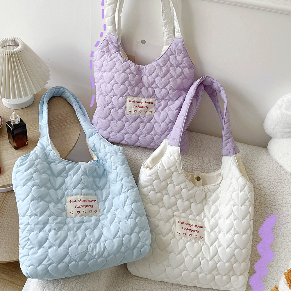 Women Love Quilted Shoulder Bag Soft Padding Tote Bag Large Capacity Lightweight Candy Color portable Shopping Handbag for Women