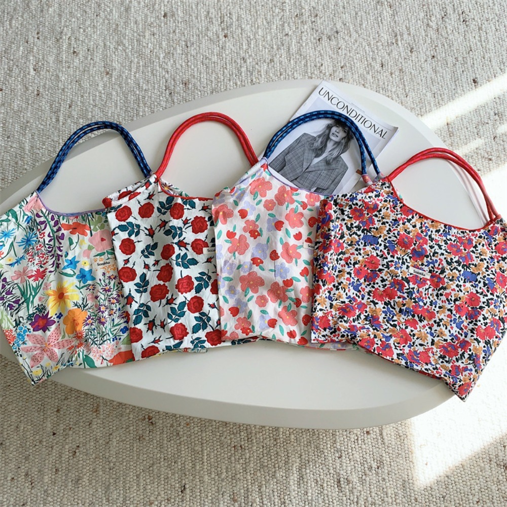 Portable Fashion Women Canvas Shoulder Bag Large Capacity Floral Printed Shopping Bags Cotton Casual Tote Bag Reusable Cloth Bag