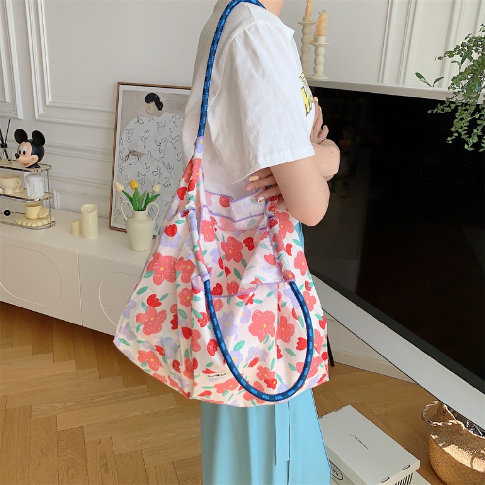 Portable Fashion Women Canvas Shoulder Bag Large Capacity Floral Printed Shopping Bags Cotton Casual Tote Bag Reusable Cloth Bag