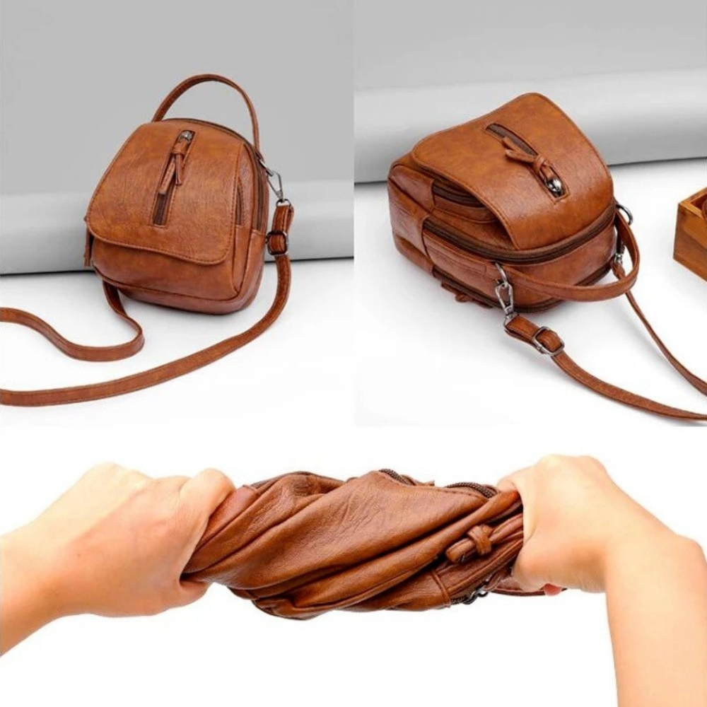 Vintage Soft Leather Shoulder Bags for Women Multi-compartment Female Handbags Small Crossbody Tote Zipper Bags