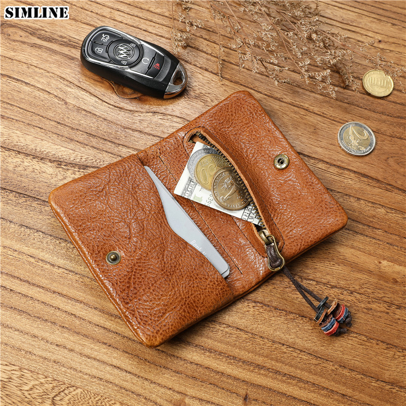 Genuine Leather Wallet For Men Women Vintage Cowhide Short Bifold Small Slim Men's Purse Card Holder With Zipper Coin Pocket Bag