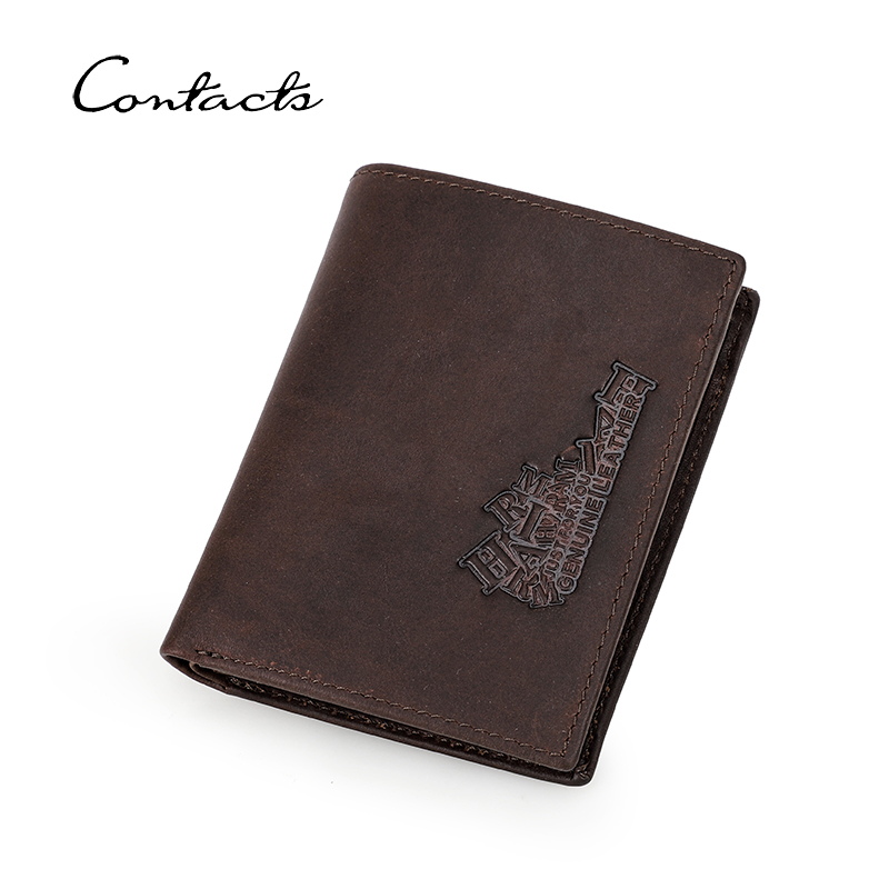 CONTACT'S RFID Wallets for Men Genuine Leather Short Trifold Men's Wallet Card Holders Coin Purses Money Clip Male Wallets Bags