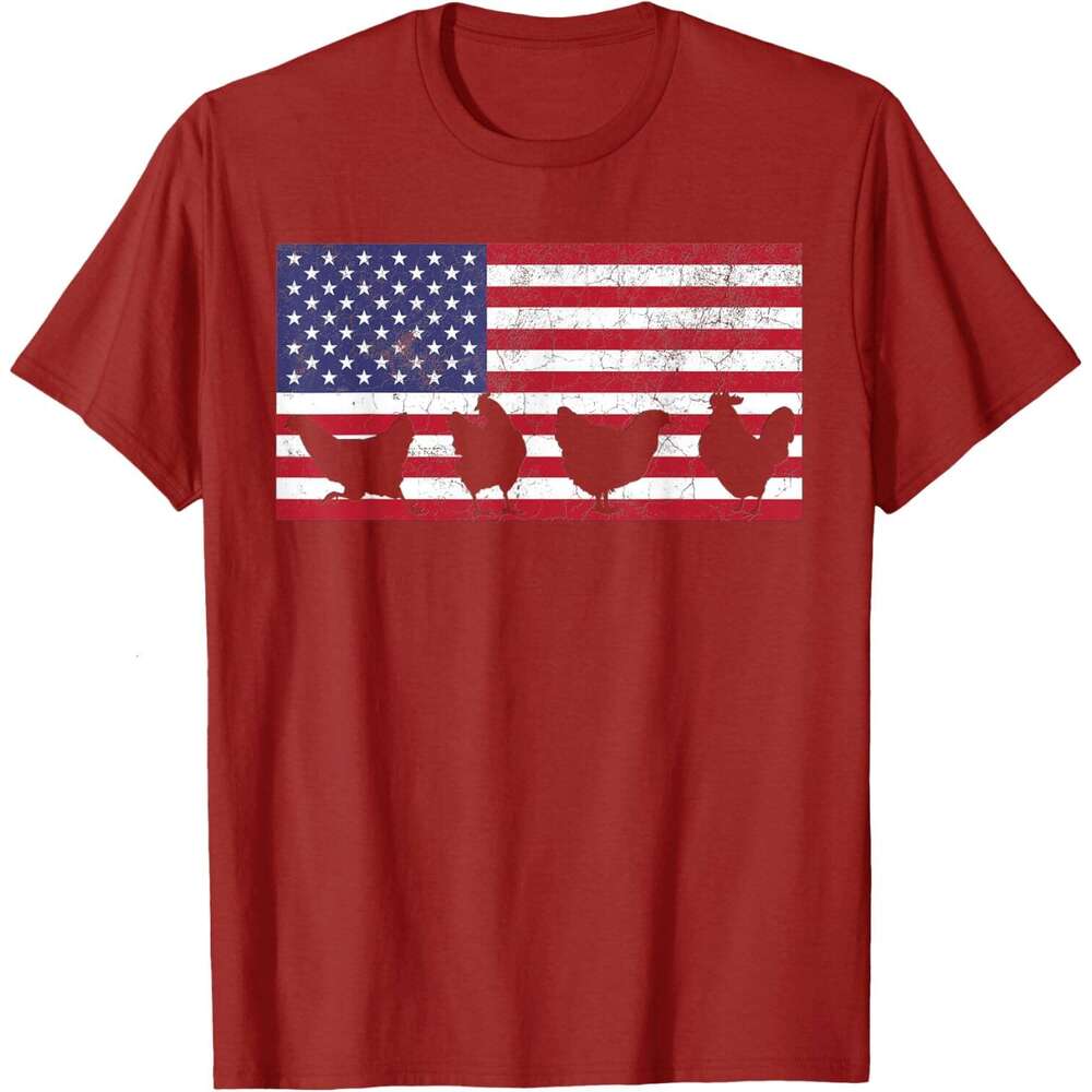 T shirt Mens Fourth of July 4th Chicken Hen Farm American Flag USA Women T-Shirt shirts tshirt graphic tee Casual tops summer clothes Short sleeve Fre