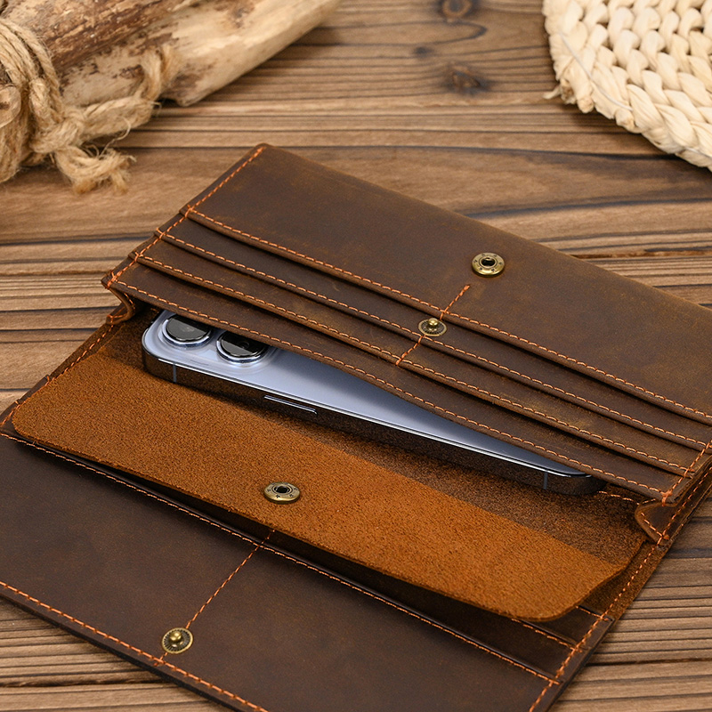 Luufan Vintage Genuine Leather Long Wallet Men Women Credit Card Holder Clutch Purse Coin Zipper Business Moible Phone Wallet