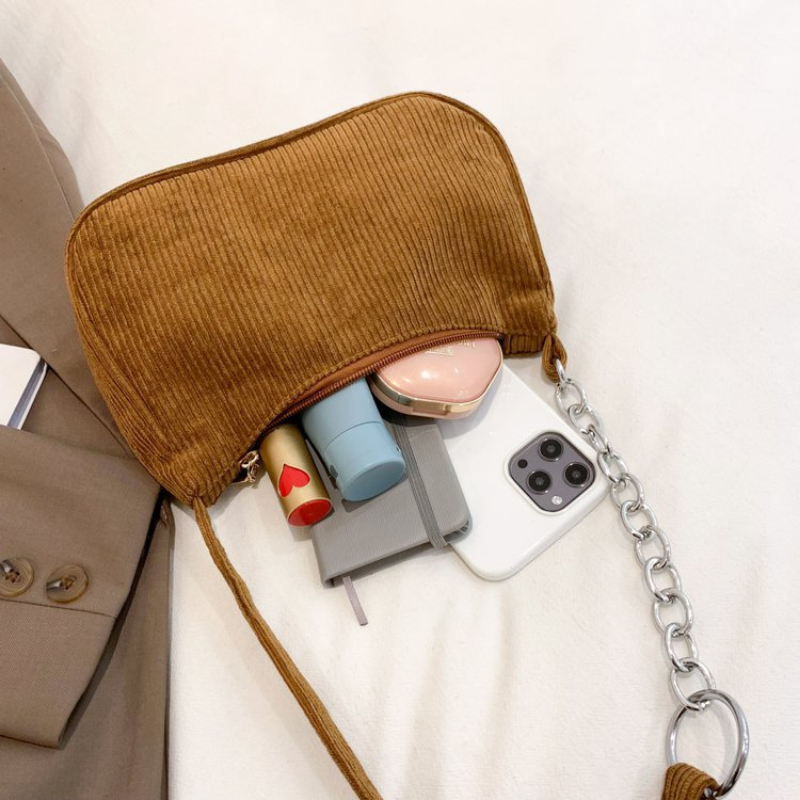 2023 Fashion Vintage Women's Handbags Corduroy Underarm Bag Casual Women Shoulder Bags Solid Color Zipper Female Handbag Clutch