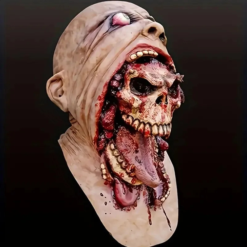 Spooky Halloween Zombie Mask - Latex Bloody Skull With Melted Face For Cosplay Party Decorations Halloween Decorations 240802