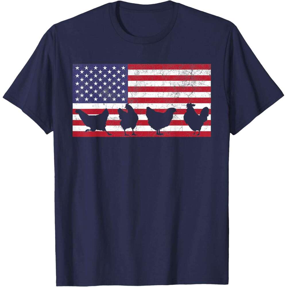 T shirt Mens Fourth of July 4th Chicken Hen Farm American Flag USA Women T-Shirt shirts tshirt graphic tee Casual tops summer clothes Short sleeve Fre