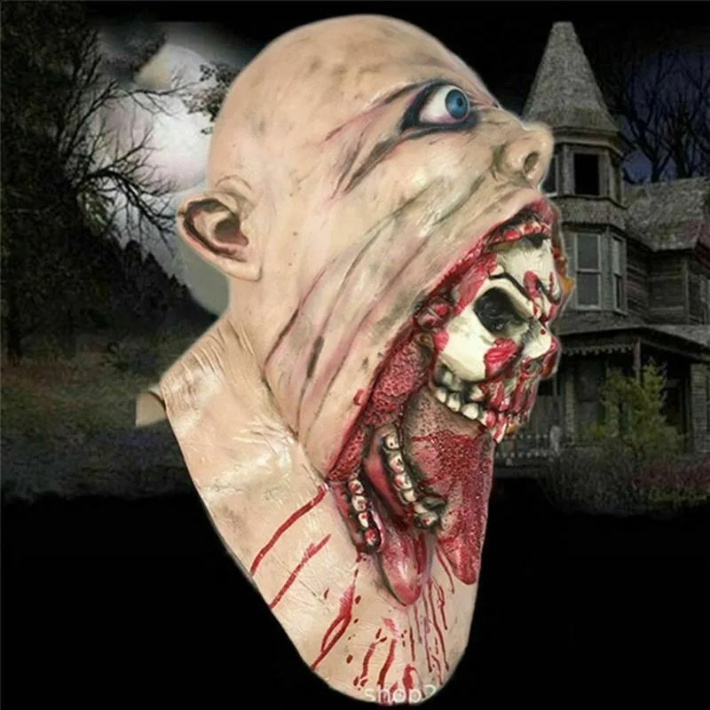 Spooky Halloween Zombie Mask - Latex Bloody Skull With Melted Face For Cosplay Party Decorations Halloween Decorations 240802