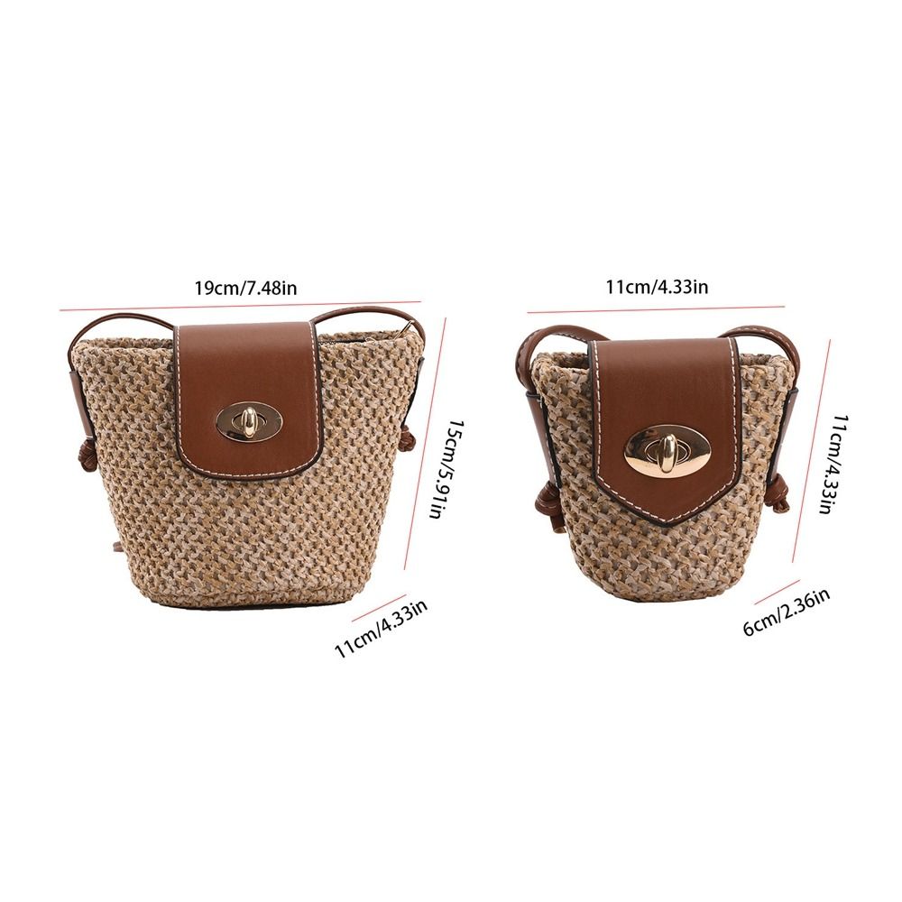 Mini Weave Straw Bag Bucket Bag for Women's Travel Vacation Beach Shoulder Bag Small Crossbody Bag Cute Sweet Style Handbag