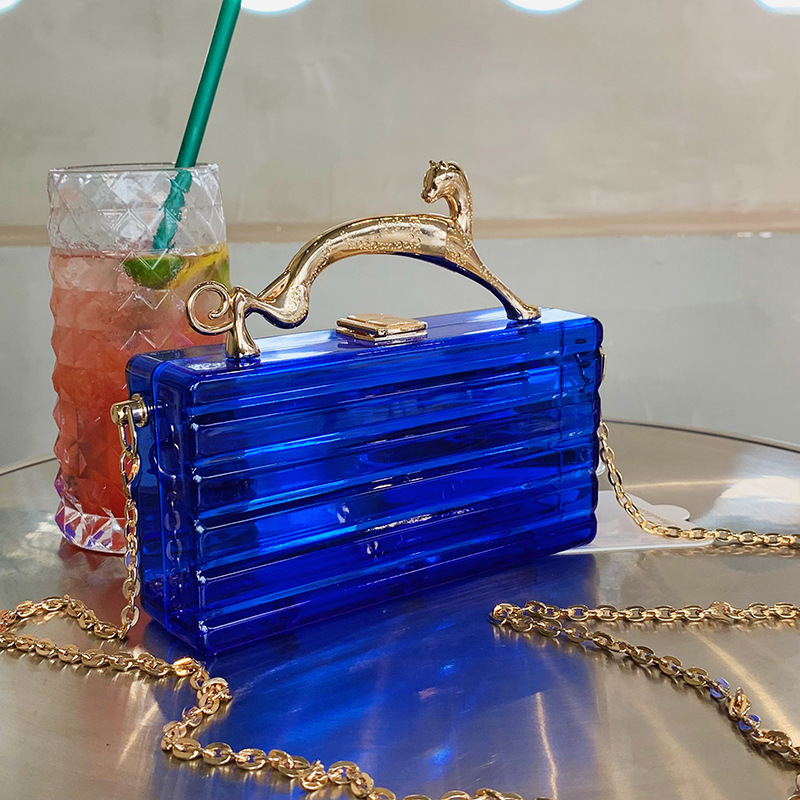 Acrylic Box Clutch Transparent New Trendy Tote Fashion Women Handbags Leopard Short Handle Evening Party Bags Woman Purse