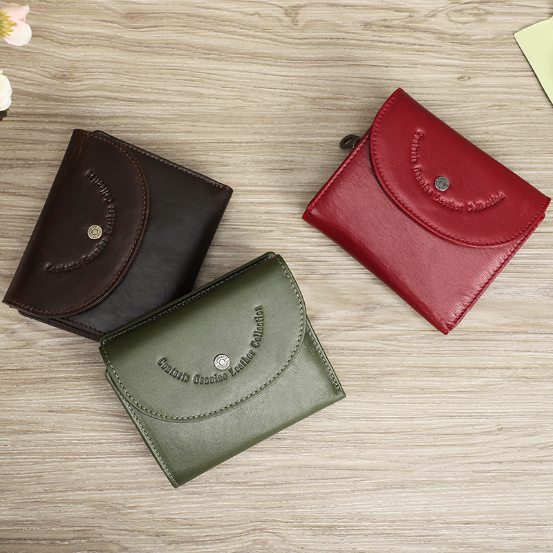 CONTACT'S RFID Wallets for Women Genuine Leather Short Fashion Women's Purses Card Holders Zip Coin Purse Money Clip Female Bags