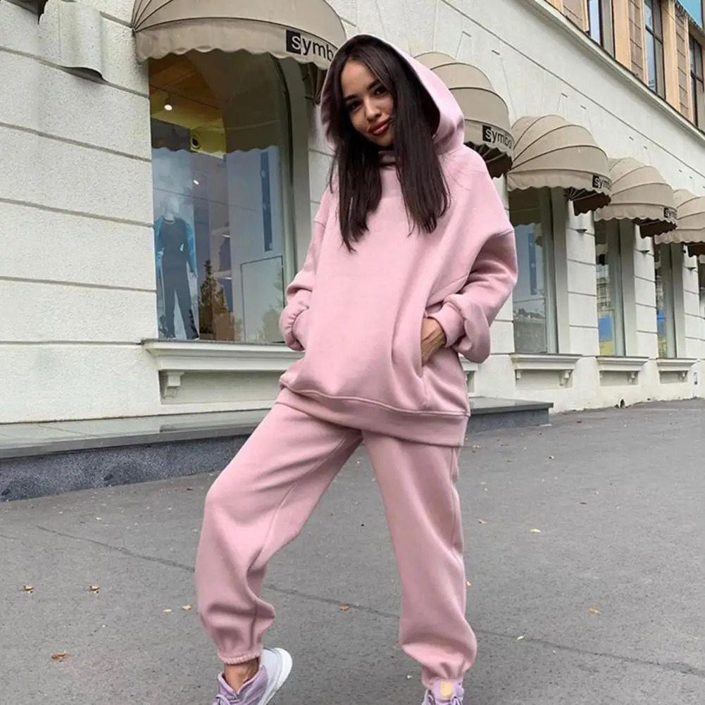 Women Tracksuit Autumn Winter Warm Hoodies Top Suits Casual Hooded Sweatshirts And Jogging Pants Outfits Sweatpants 2 Piece Sets 251022