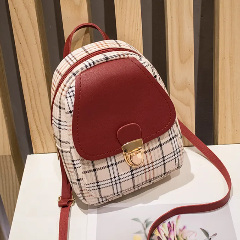 Checkered Shoulder Bag for Women's Korean Version Color Matching Mini Backpack with Fashionable Buckle Crossbody Bag