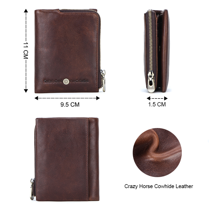 CONTACT'S Genuine Leather Men Short Wallets High Quality Card Holder Coin Purse Money Clip Male Mini Wallet Men's Bag Handbags