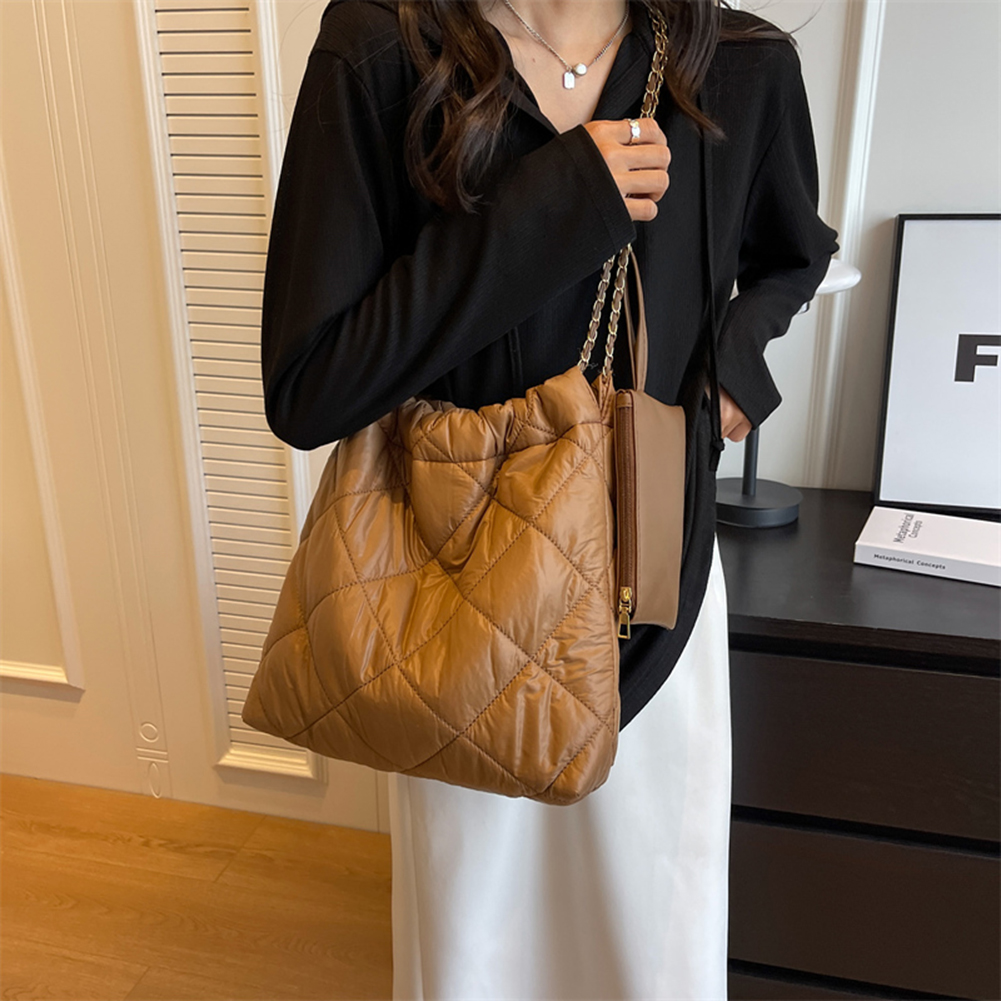 Women Shoulder Bag Y2k Large Capacity Ruched Tote Bag Fashion Quilted Casual Female Padded Crossbody Travel Checkered Handbag