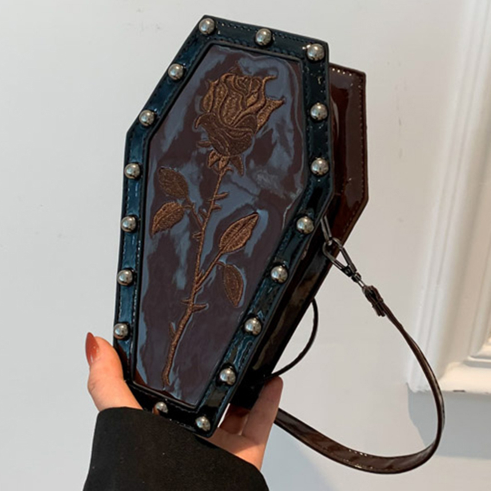 Women Coffin Satchel Purse Gothic Strap Adjustable Spider Coffin Bag Y2K Mobile Phone Bag Halloween Sling Purse